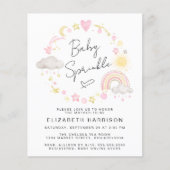 Budget Boho Watercolor Baby Girl Sprinkle Einladun (Vorderseite)