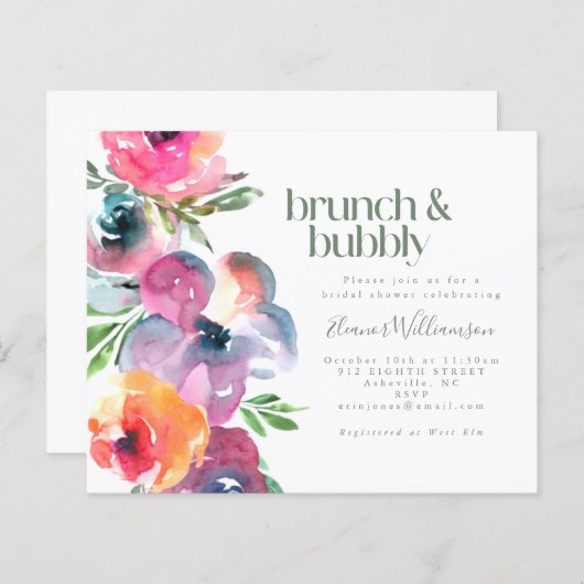 Budget Boho Watercolor Blume Bridal Brunch Bubbly (Vorne/Hinten)