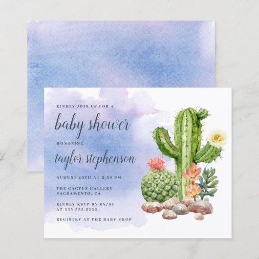 Budget Boho Watercolor Cactus Baby Shower (Vorne/Hinten)