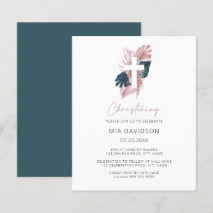 Budget Boho Watercolor Floral Christening Einladun