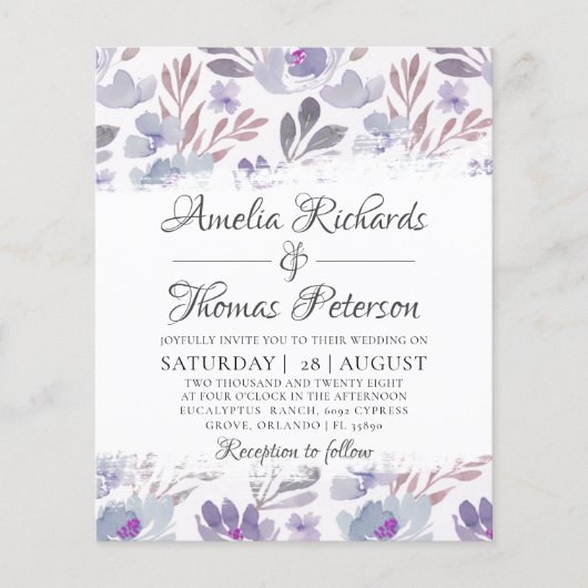 Budget Boho Watercolor Floral Wedding Einladung (Vorderseite)