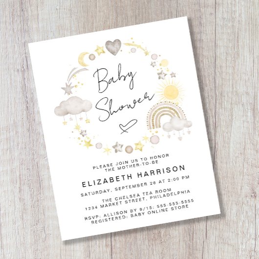 Budget Boho Watercolor Kinderdusche Einladung