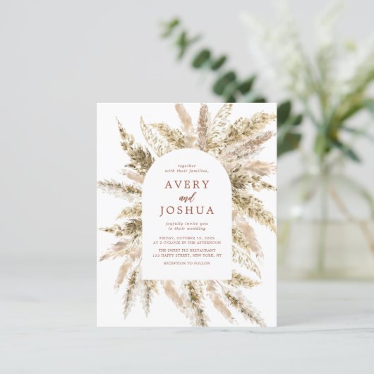 Budget Boho Watercolor Pampas Grass Wedding (Stehend Vorderseite)