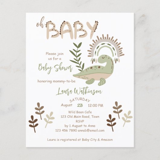 Budget Boho whimsical Dinosaurier oh Babydusche (Vorderseite)