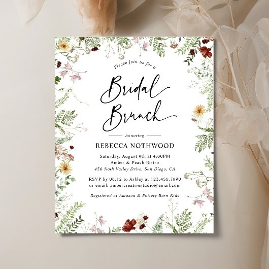 Budget Boho Wildblume Bridal Brunch Einladung
