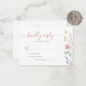 Budget boho Wildblume Hochzeit RSVP Mitteilungskarte (Vorderseite/Rückseite Beispiel)