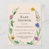 Budget Boho Wildblume Kinderdusche Einladung (Vorderseite)