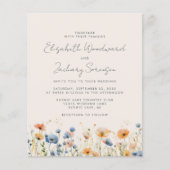 Budget Boho Wildblume Orange Blue Wedite Einladung (Vorderseite)