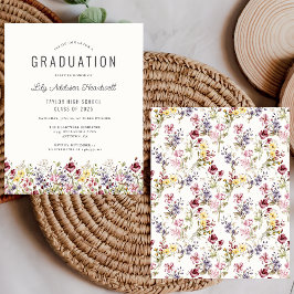 Budget Boho Wildblume Pattern Grad Party Einladung