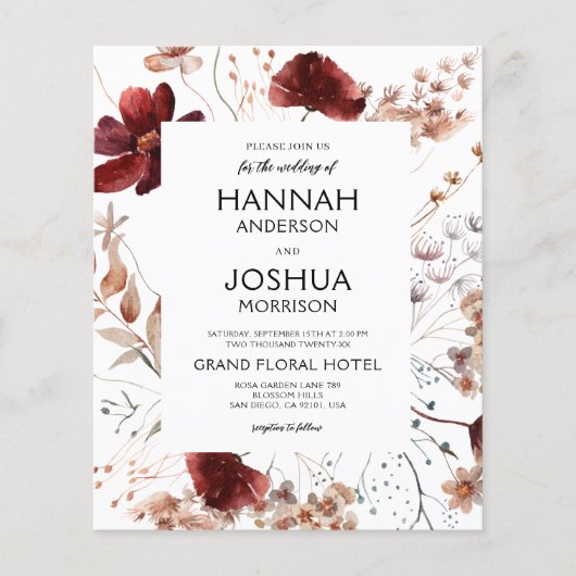 Budget Boho Wildblume QR Code Hochzeitsempfehlung Flyer (Vorne)