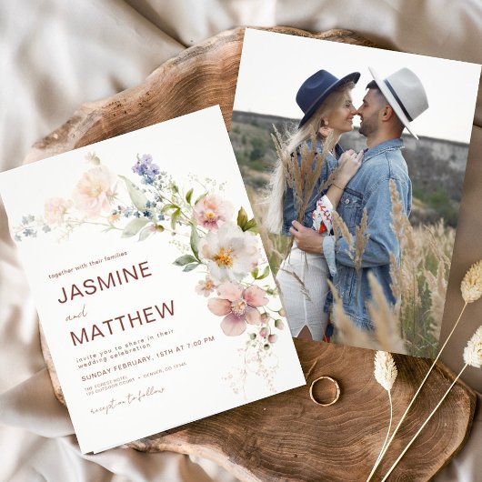 Budget Boho Wildblume Wedding Foto Einladung Flyer