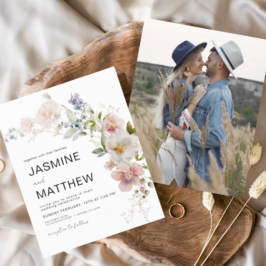 Budget Boho Wildblume Wedding Foto Einladung Flyer