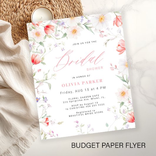 Budget Boho Wildblumen-Brautparty-Einladung Flyer