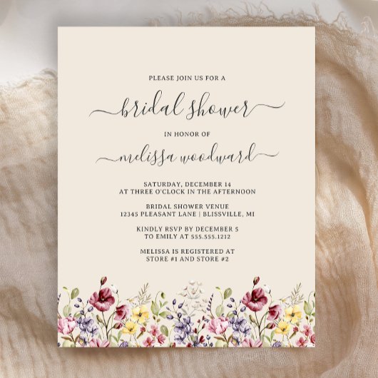 Budget Boho Wildblumen Bridal Dusche Einladung