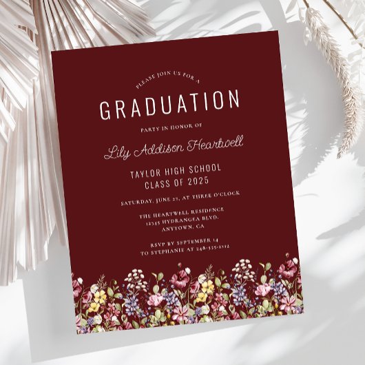 Budget Boho Wildblumen Burgundy Graduation Party