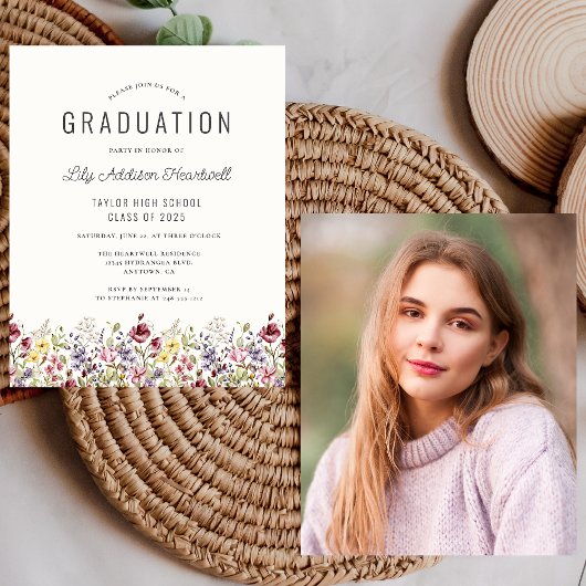 Budget Boho Wildblumen Foto Grad Party Einladung