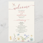 Budget Boho Wildblumen Hochzeitsprogramm (Vorne)