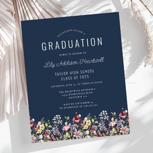 Budget Boho Wildblumen Navy Blue Graduation Party