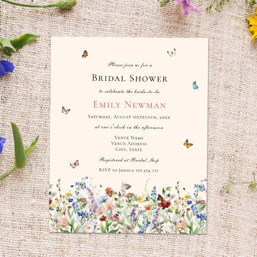 Budget Boho Wildblumen Schmetterlinge Brautparty