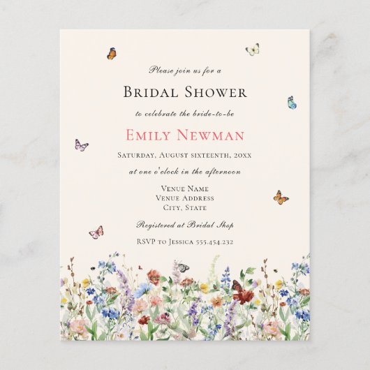 Budget Boho Wildblumen Schmetterlinge Brautparty (Vorderseite)
