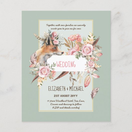 BUDGET Boho Woodland FOX Floral Wedding Modern Flyer (Vorne)