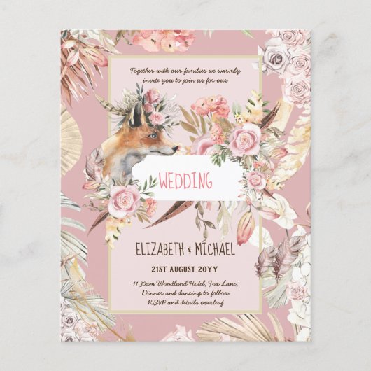 BUDGET Boho Woodland FOX Floral Wedding Modern Flyer (Vorne)