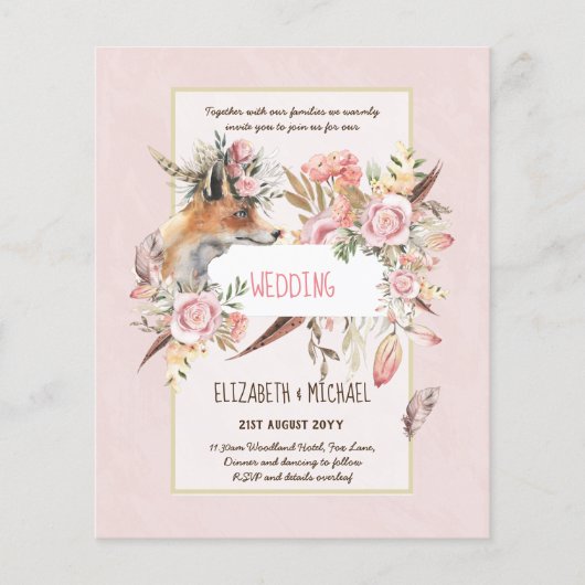 BUDGET Boho Woodland FOX Floral Wedding Modern Flyer (Vorne)