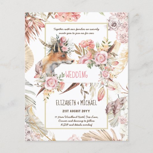BUDGET Boho Woodland FOX Floral Wedding Modern Flyer (Vorne)