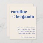 Budget Bold Ecru Blue Modern Wedding Einladung (Vorne/Hinten)