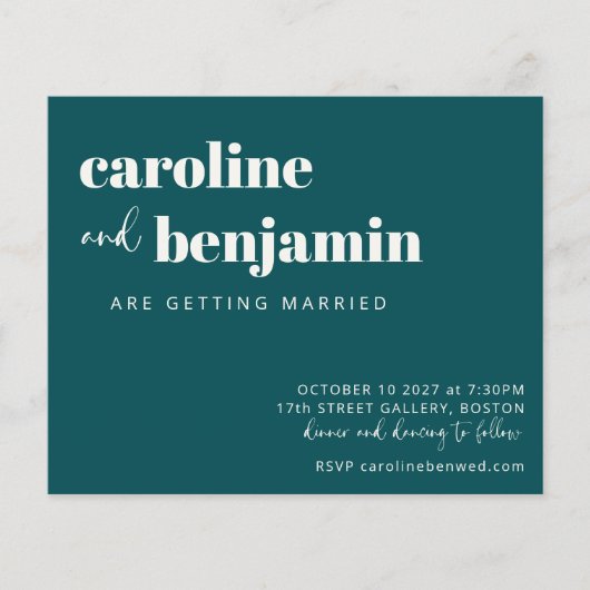 Budget Bold Emerald Chic Moderne Hochzeit Einladun (Vorderseite)