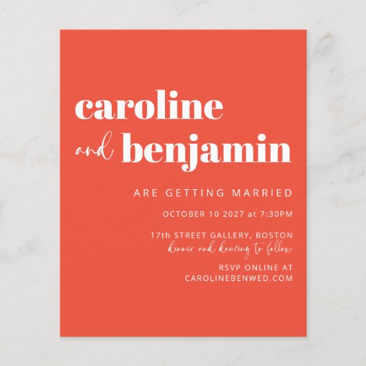 Budget Bold Orange Checkerboard Wedite Einladung (Vorderseite)