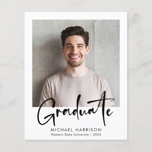 Budget Bold Script Foto Abschluss Ankündigung (Vorderseite)