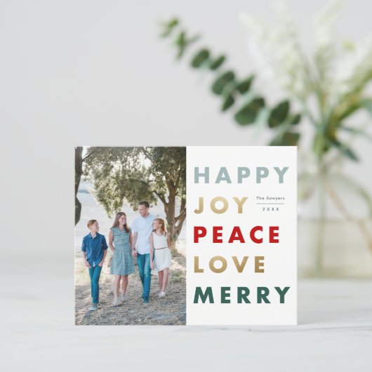 Budget Bold Type Foto Weihnachtskarte (Stehend Vorderseite)