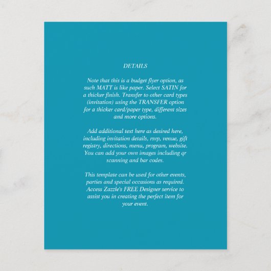 BUDGET Bondi Blue Monochrome Wedding Flyer (Hinten)