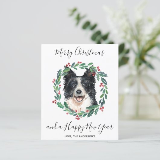 Budget Border Collie Dog Frohe Weihnachts Postkart (Stehend Vorderseite)