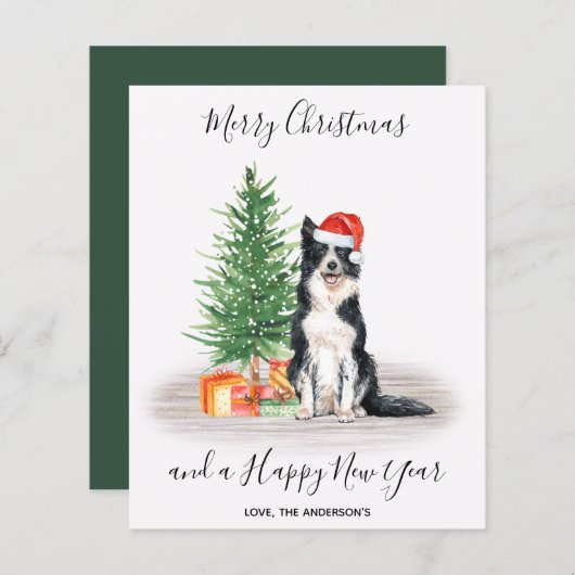 Budget Border Collie Dog Frohe Weihnachtskarte (Vorne/Hinten)