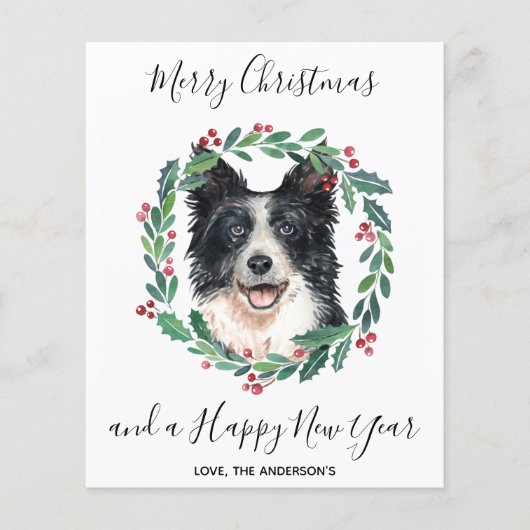 Budget Border Collie Dog Frohe Weihnachtskarte (Vorderseite)