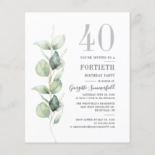 Budget Botanical 40. Geburtstag Eukalyptus Einladu