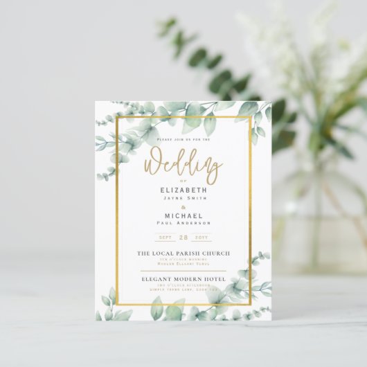 Budget Botanical Eucalyptus Wedding INVITE (Stehend Vorderseite)
