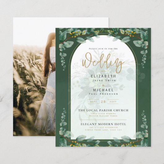 Budget Botanical Eucalyptus Wedding INVITE (Vorne/Hinten)