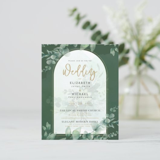 Budget Botanical Eucalyptus Wedding INVITE (Stehend Vorderseite)
