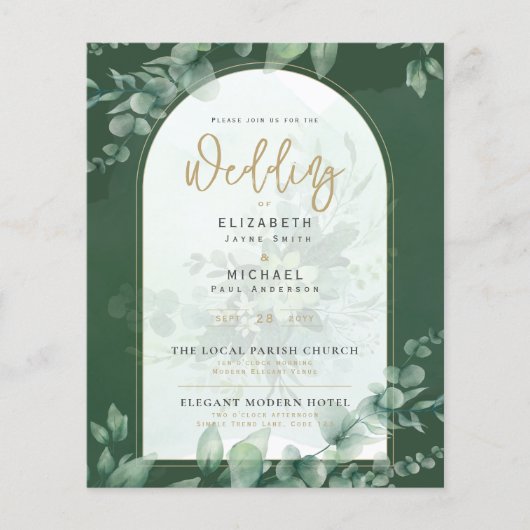 Budget Botanical Eucalyptus Wedding INVITE (Vorderseite)