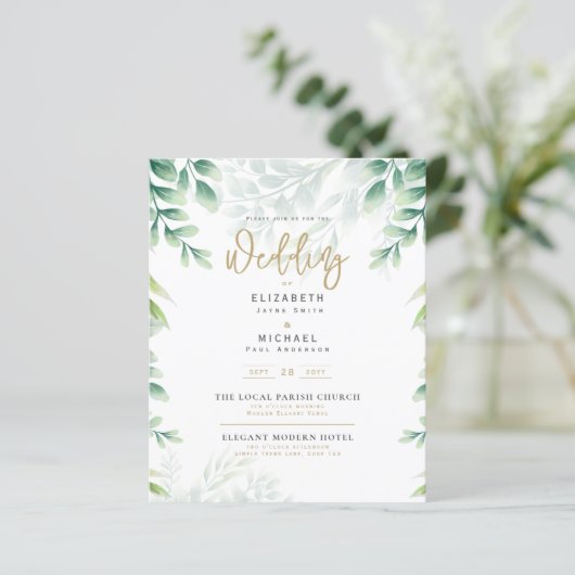 Budget Botanical Eucalyptus Wedding INVITE (Stehend Vorderseite)