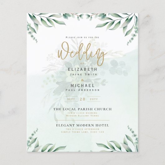 Budget Botanical Eucalyptus Wedding INVITE (Vorderseite)