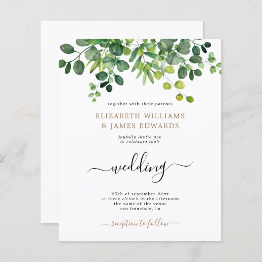 BUDGET Botanischer Garten Frühling Einladung Hochz (Vorne/Hinten)