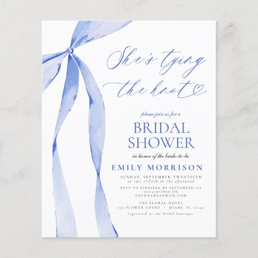 Budget Bow Sie bindet die Knot Blue-Einladung (Vorderseite)