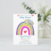 Budget Boy Baby Shower Sloth Rainbow Einladung (Stehend Vorderseite)