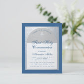 Budget Boy First Communion Blue Silver Einladung (Stehend Vorderseite)