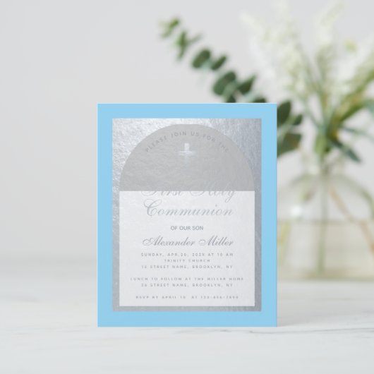 Budget Boy First Communion Silver Gray Blue Einlad (Stehend Vorderseite)