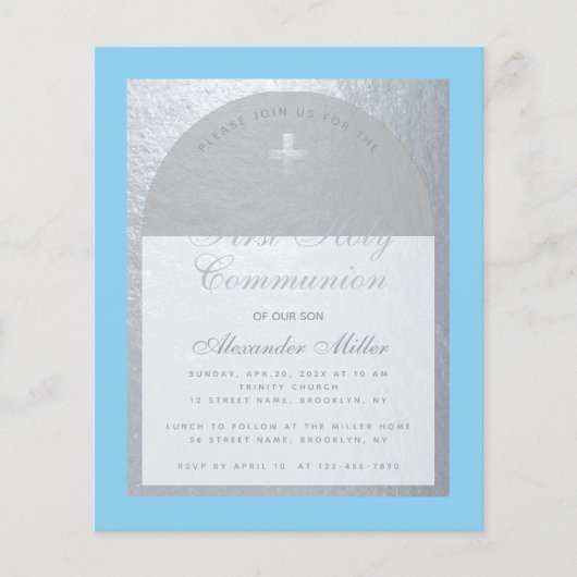 Budget Boy First Communion Silver Gray Blue Einlad (Vorderseite)